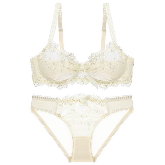 Kyusrd Full Coverage Bra Set For Women Adjustable Strap Traceless Without Steel Ring Gathering Push Up Comfortable Nursing Bra Transparent Embroidered Breathable Sexy Lace Plus Size Bra Set