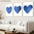 thumbnail image 3 of 3pcs Navy Blue & Sky Blue Abstract Heart Wall Art Set - Modern Minimalist Navy Blue Canvas Prints, Frameless Large Wall Decor for Living Room, Bedroom, Cafe - Bohemian Home Decor with White Backgrou, 3 of 4