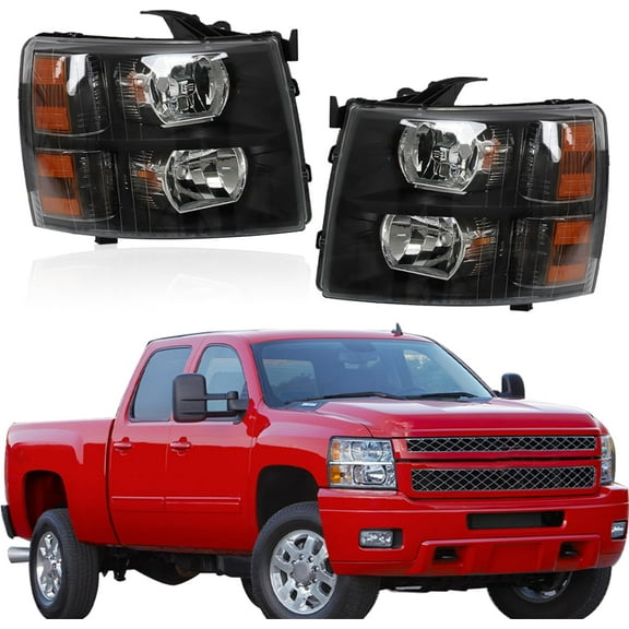 ALL-CARB 1 Pair of Driver and Passenger Side Replacement for Silverado 1500 2007-2013 and Silverado 2500HD 3500HD 2007-2014 Black Housing 25962804 25962805 Headlights Assembly