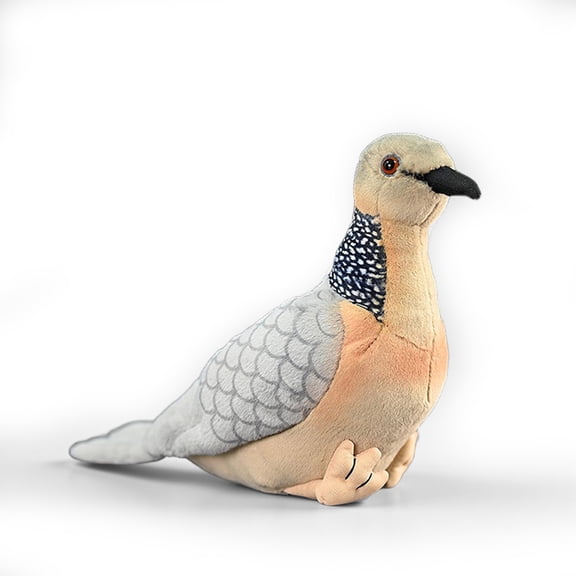 PuffPurrs Lifelike Spotted Dove Plush Toy, Cute Realistic Pearl-Necked Dove Teddy Stuffed Animal, Speckled Neck Patch Unique Toy Gift, 22 CM/8.6 In