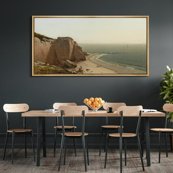 IDEA4WALL Extra Large Framed Canvas Print Wall Art Rustic Coastal Landscape Fine Art Antique Wall Decorative Cliffside Beach View Illustrations Painting Artwork for Rooms - 60"x30"