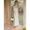 thumbnail image 4 of Women'S 2025 Summer Satin Dress Elegant Sleeveless Mock Neck Cocktail Party Maxi Dresses Light Green S, 4 of 5