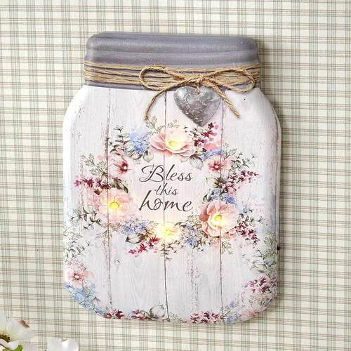 Lighted Canvas Mason Jar Wall Art Bless This Home
