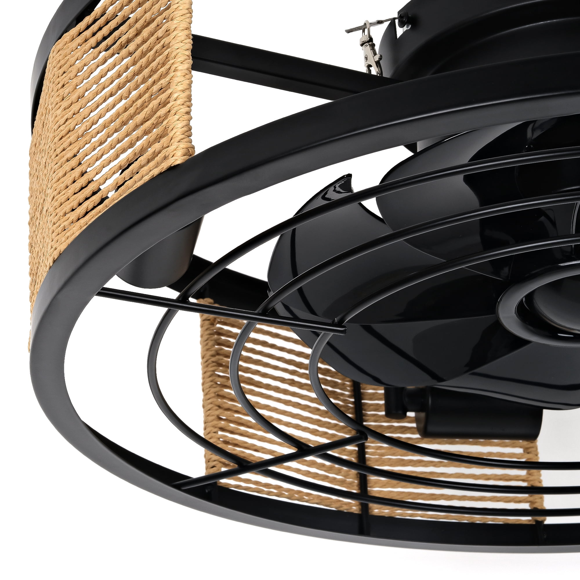 Ltmate 20 in. Indoor Black 100-240 V with Remote Control Rattan Cage Ceiling Fan with Light