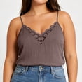 thumbnail image 2 of aohooy Camisole Tops for Women Plus Size Spaghetti Strap Lace Trim V Neck Cami Summer Casual Sleeveless Going Out Y2K Tank Top Brown,XXXL, 2 of 7