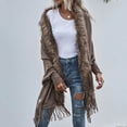 thumbnail image 2 of GDREDA Womens Solid Color Collar Cloak Knitted Capes Shawl Tassel Open Front Cardigans Sweater Coat Workout Clothes, 2 of 7