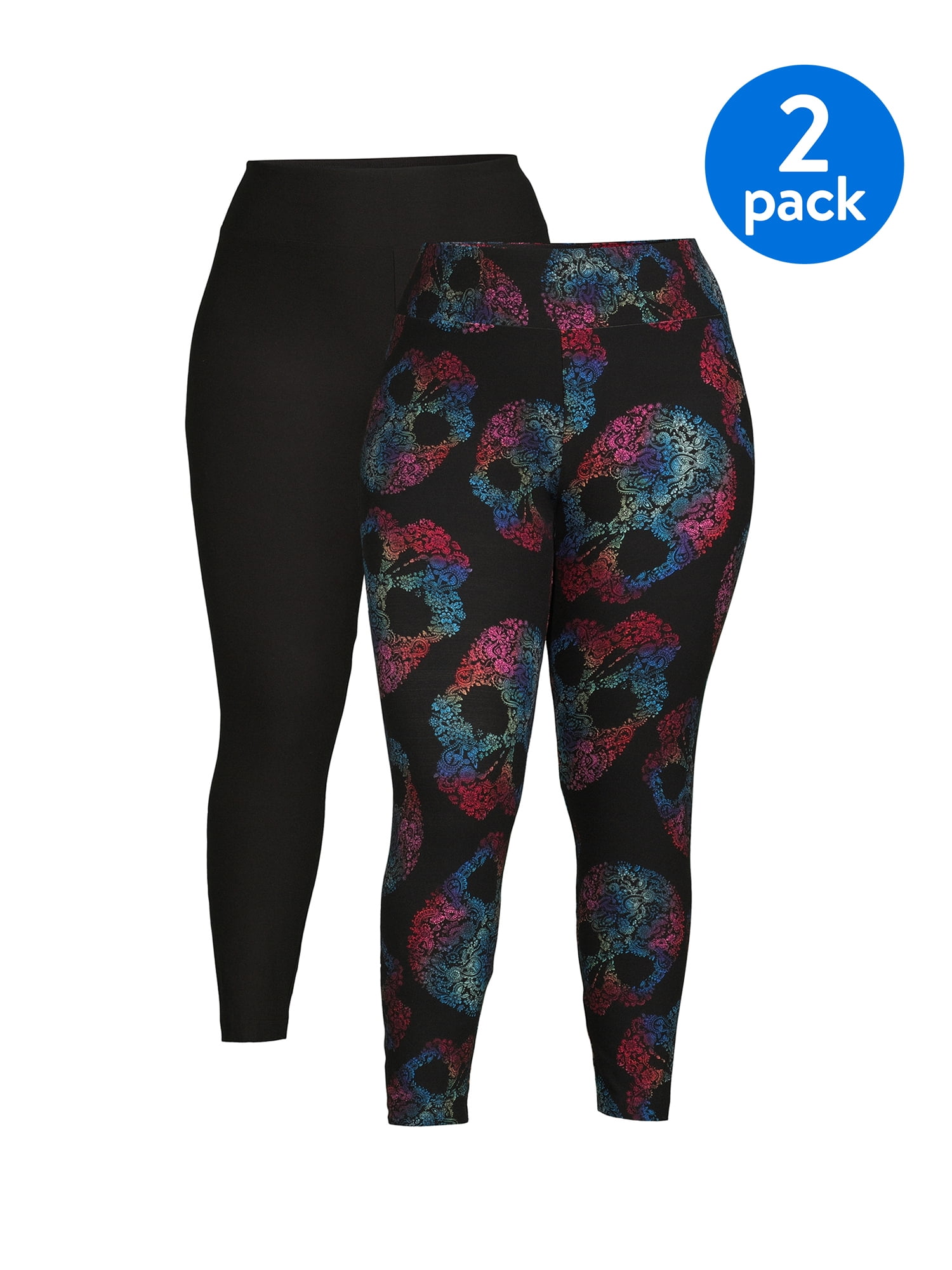 No Boundaries Juniors' Plus Size High Rise Printed Leggings, 2Pack