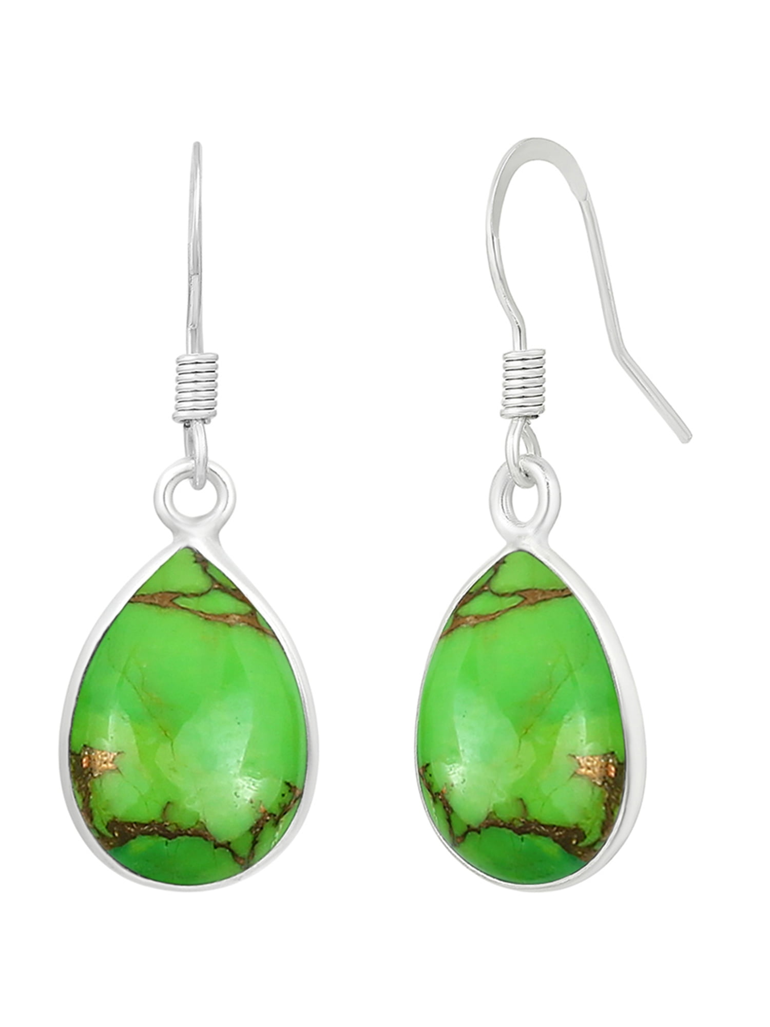 Silver Plated Personal Style GREEN COPPER TURQUOISE WELL MADE Earrings Jewelry