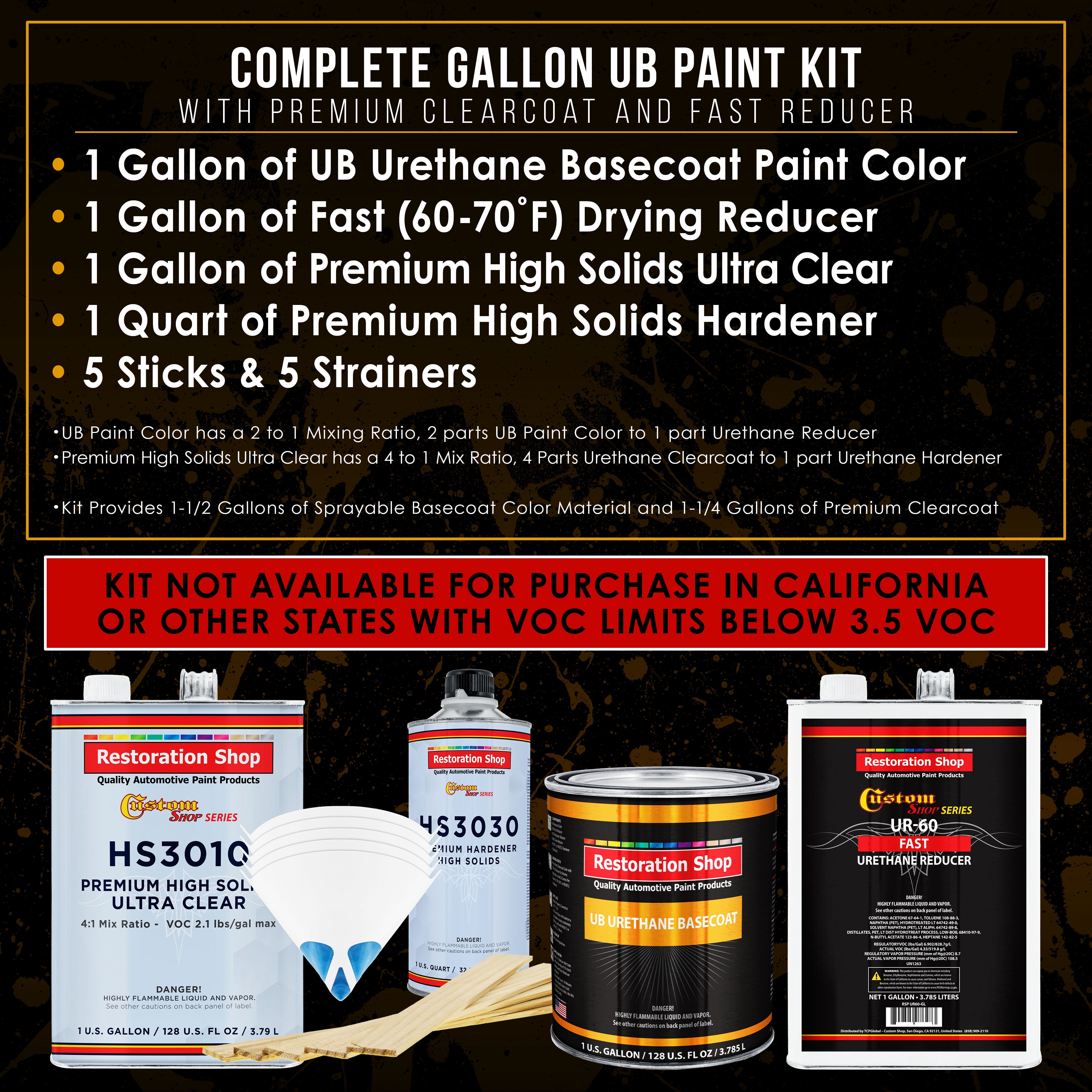 Restoration Shop Iridium Silver Metallic Gallon Paint Kit – Urethane Basecoat With Clearcoat – USA