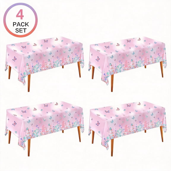 Butterfly Plastic Tablecloth 4 Pack Rectangular Waterproof Disposable Table Cover for Party and Event Decor Multicolor 54 x 108 Inch