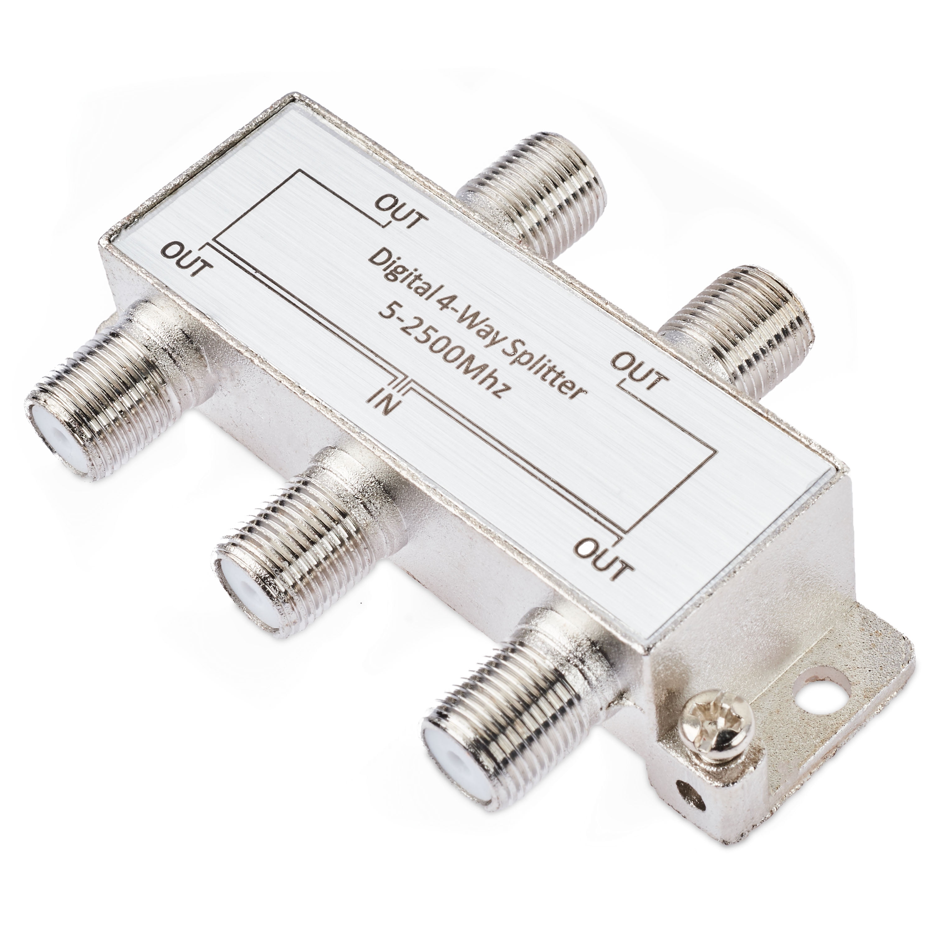 onn. 4 Way Digital Coax Cable Splitter with Gold Plated Connectors, Silver