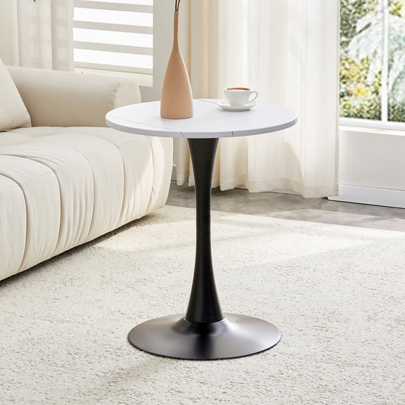 StnTalk 23.6" Bistro Table for Small Space, Round Dining Table with MDF Wood Top and Metal Pedestal Base, Modern Kitchen Table for Apartment Breakfast Nook