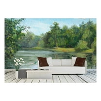 wall26 - Summer Landscape with Trees and Bushes, Oil Painting - Removable Wall Mural | Self-Adhesive Large Wallpaper - 66x96 inches