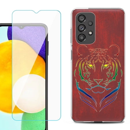 Slim-Fit Gel TPU Phone Case for Samsung Galaxy A23 5G with Tempered Glass Screen Protector by OneToughShield ® - Night Tiger