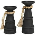 thumbnail image 6 of DecMode 2 Candle Black Wood Handmade Textured Matte Candle Holder with Beaded Garland Accent, Set of 2, 6 of 12