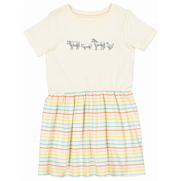 Inktastic Farm Animal Illustration Art Cow Pig Horse Chicken Girls Toddler Dress