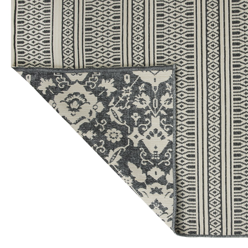 Better Homes & Gardens Reversible Outdoor Rug, Persian & Striped, 7 ft x 10 ft, Dark Gray
