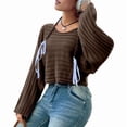 thumbnail image 2 of Women'S Scoop Neck Long Sleeve Sweater Slim Fit Ribbed Knit Solid Fashion Sweater Pullovers Brown L, 2 of 8