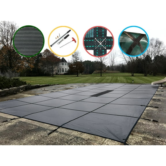WaterWarden in-Ground Pool Safety Cover Fits 18’ x 36’, Center Drain Panel, UL Classified to ASTM F1346