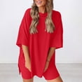 thumbnail image 5 of Cagogo Women's 2 Piece Shorts Set Casual Summer Cruise Outfits Loose Round Neck Short Sleeve Tops Comfy Pants Matching Lounge Sets Airport Travel Clothes, Red L, 5 of 9