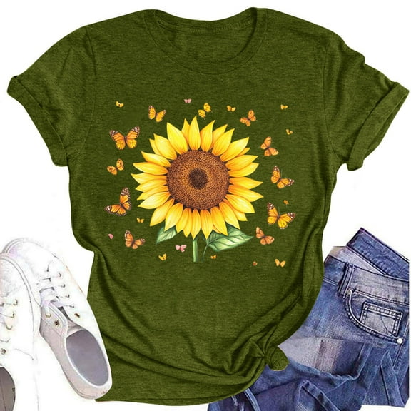 NAMTYQX Womens Blouses Baggys Scoop Neck Muster Trending Graphic Short Sleeve Lightweight Oversized Cool Womens Summer Shirts Army Green Size XL