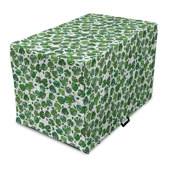 Monstera Dog Crate Cover, Exotic Rainforest Leaves Pattern of Dots Jungle Forest Foliage Hipster Art, Easy to Use Pet Kennel Cover Small Dogs Puppies Kittens, 7 Sizes, Dark Green White, by Ambesonne