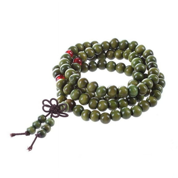 Olive Green Sandalwood Beads Buddha Buddhist Stretch Necklace Rosary 29"