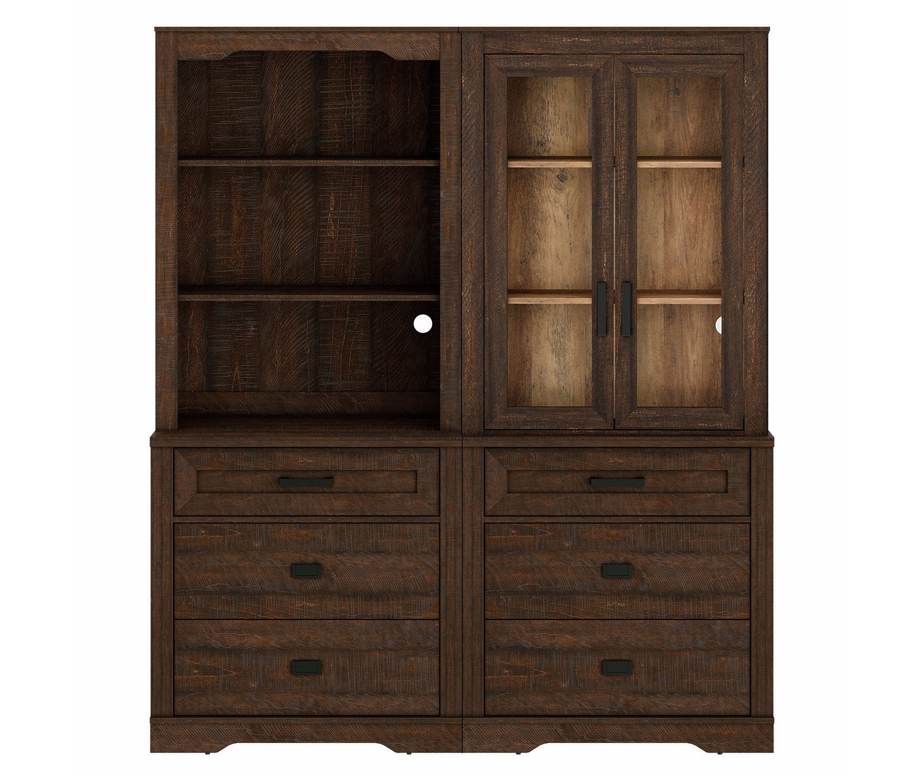 WAMPAT 2 Column 3 Tier Bookcase with Drawer,73.3" Tall Floor Standing Bookshelf,Modern Farmhouse Display Storage Cabinet with Adjustable Shelves for Living Room,Espresso Brown