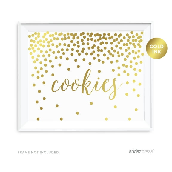 Metallic Gold Confetti Polka Dots 8.5x11-inch Party Sign, Cookies Reception Dessert Table Sign, Unframed