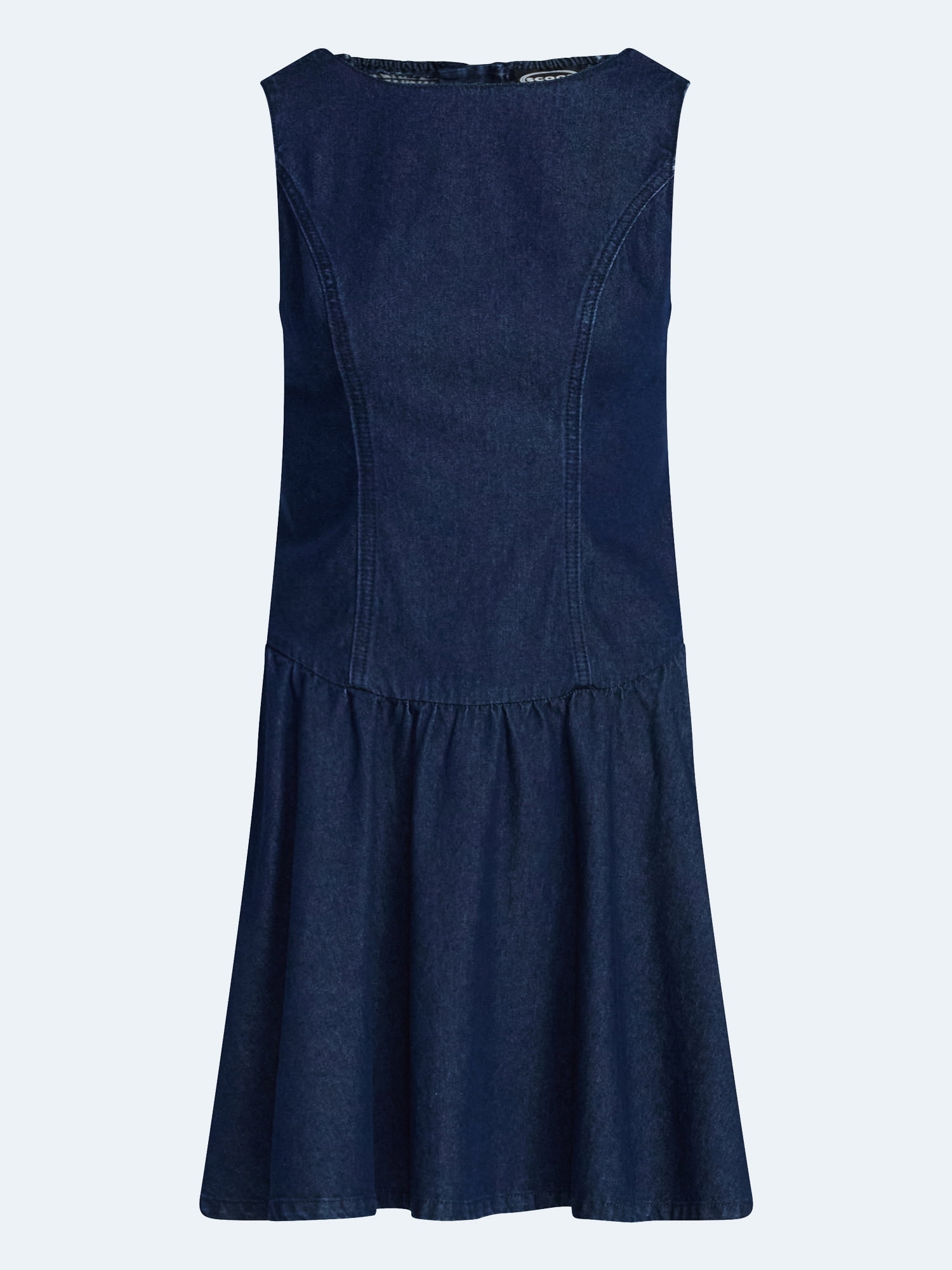 Scoop Women's and Women's Plus Boat Neck Cotton Mini Dress with Drop Waist, Sizes XS-4X