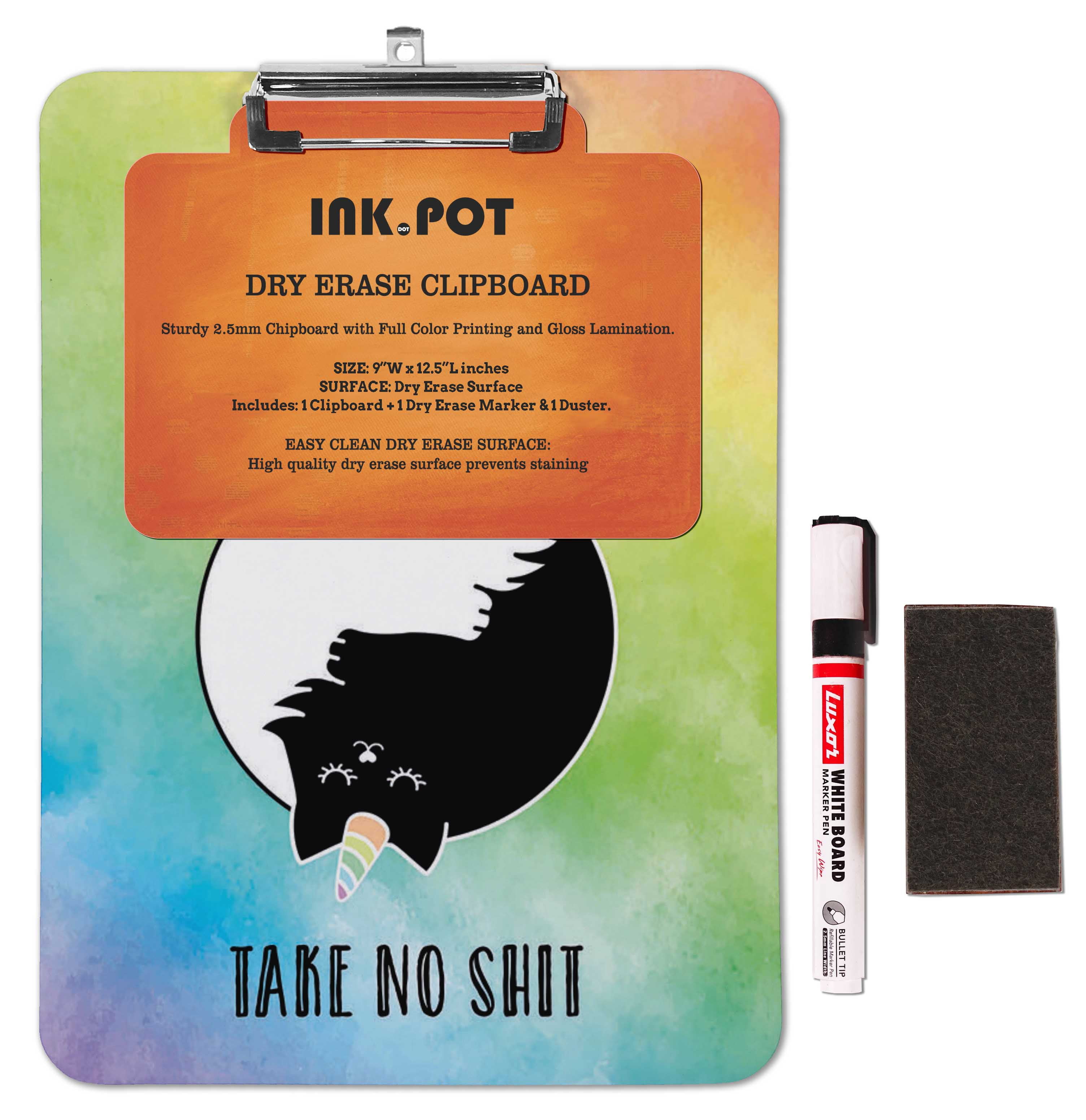 Inkdotpot Dry Erase Double Sided Clipboard Yin Yang Cat Printed Paperboard Clipboard With Free Marker & Duster