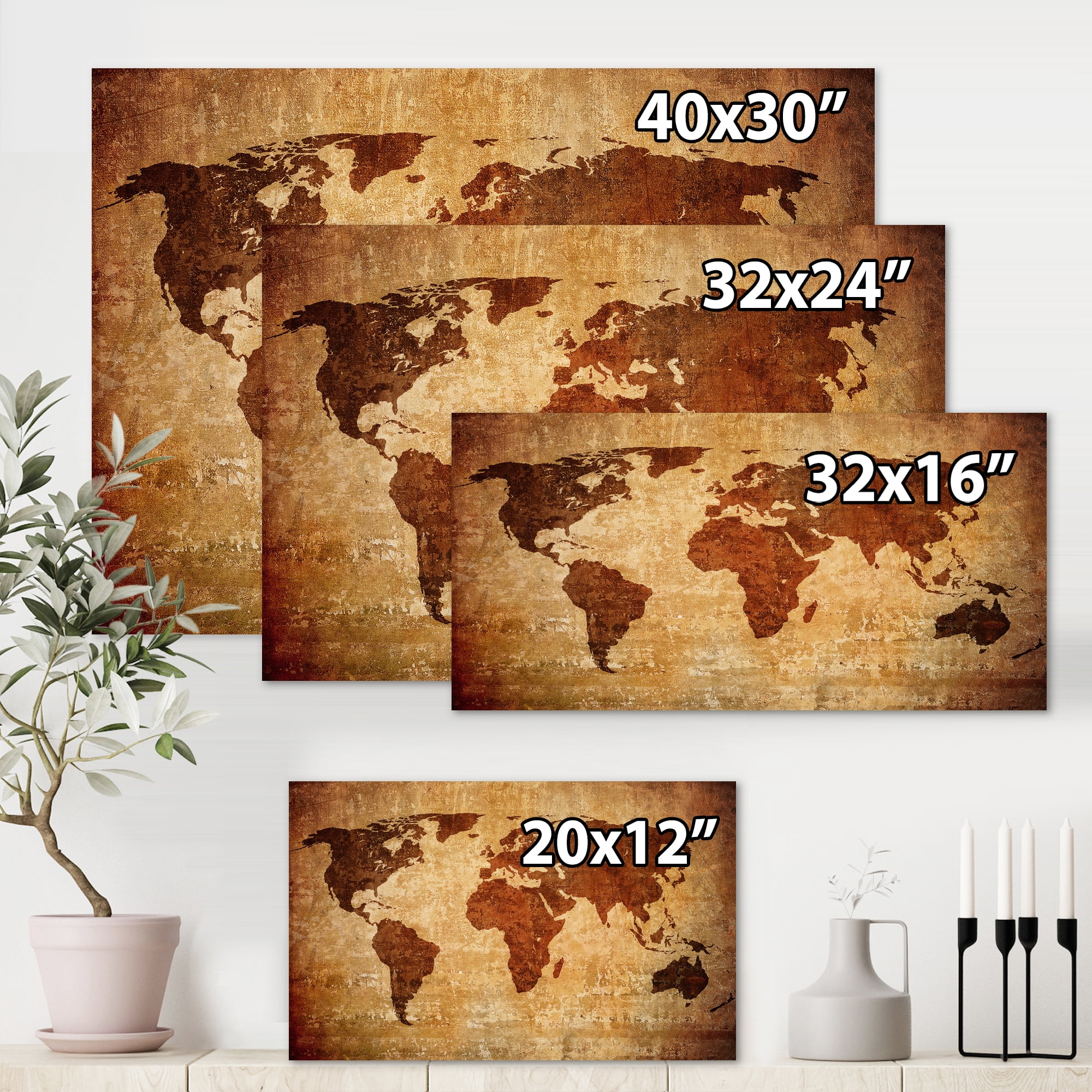 Designart ' Ancient World Map XI ' Vintage Canvas Wall Art Print