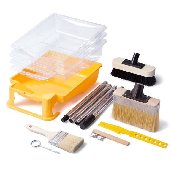 VOOMEY 7.5-Inch Heavy-Duty Deck Brush Kit, 51 Inch Adjustable Extension Rod, Paint Tray 9 Inch with Liner, Wood Stain Brush, Designed for Quick Painting of Decks, Wood, and Floors