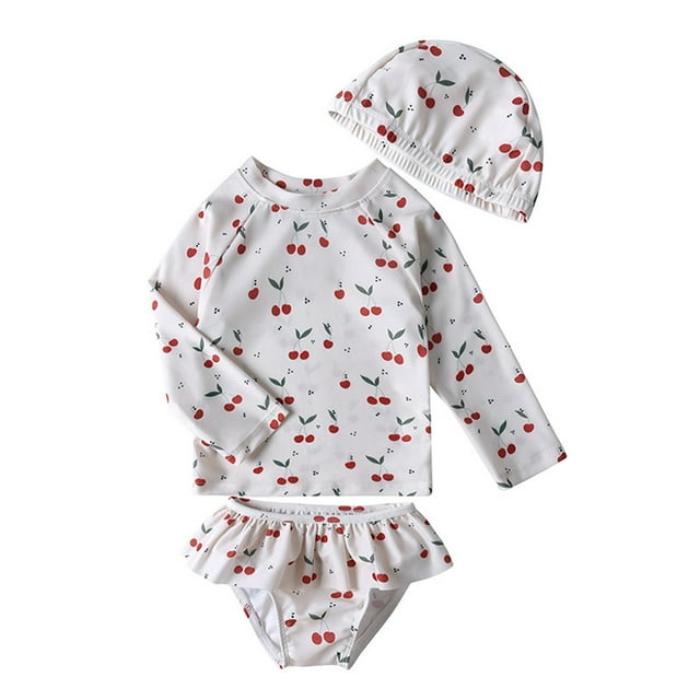 TIWEKE 2t Swimsuit Girl,Girls Floral Three Piece Swimsuit Set Rash Guard Swim Trunk And Cap For Toddler Youth Beach Pool