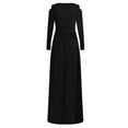 thumbnail image 5 of Ygbgbb Womens Fall Dresses Pleated Waist Slit Side Casual Maxi Dress Wrap V-Neck Cold Shoulder Long Sleeve Dresses Solid Color Black S, 5 of 5
