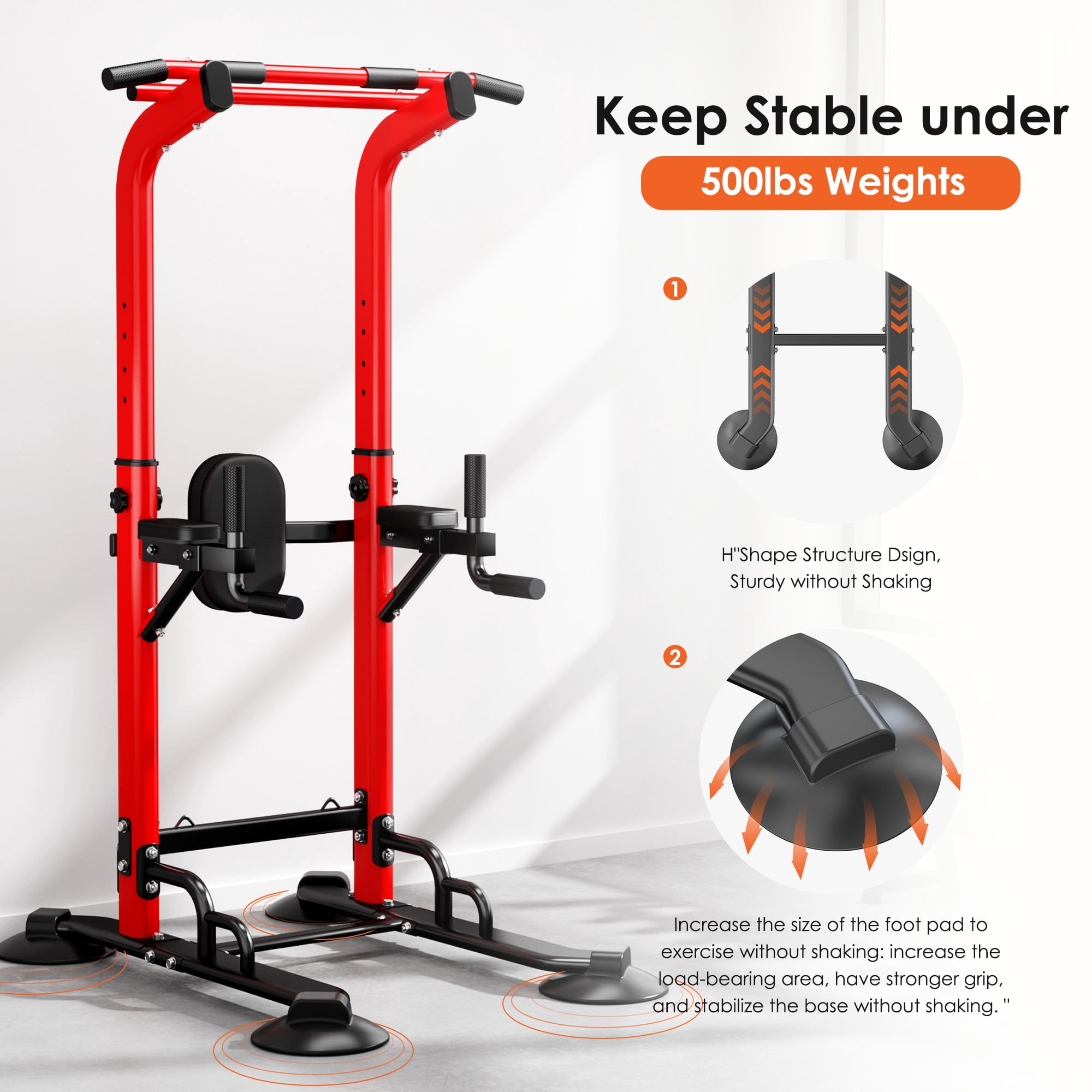 SogesPower 94.5"H Power Tower Pull Up Bar Station, 12 Adjustable Height Pull Up Bar Stand for Home Gym, Multi-Function Pull Up Dip Station Dip Bar Strength Training Fitness Equipment, 330LBS, Red