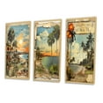 thumbnail image 3 of Designart "Vintage Florida Collage Palm Trees and Beach Scenes III" Florida Framed Wall Art Set Of 3 - Green Modern Frame Canvas Set For Living Room Decor, 3 of 6