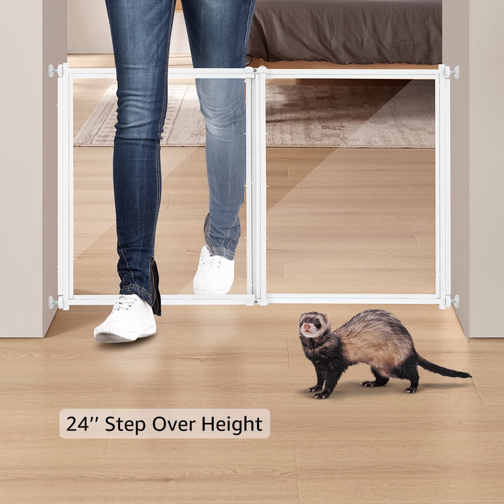 unipaws Clear Ferret Gate, Small Pet Barrier for Doorways Hallways Stairs Kitchen, Pressure Mounted Safety Pet Gate for Small Dogs Cats, Adjustable 22" to 39" Wide, 24" Tall Step Over, Indoor Use
