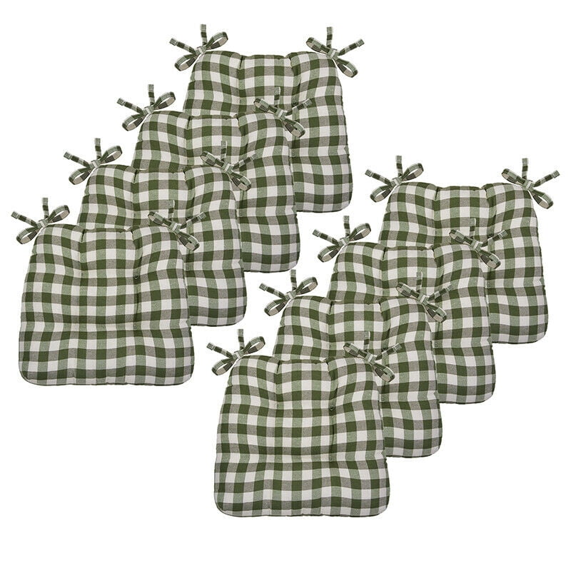 8 Pack Country Farmhouse Plush Buffalo Plaid Checkered Chair Cushion Pads With Tear Proof Ties