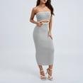thumbnail image 3 of Women Tube Top Dresses Knit Strapless Cut Out Striped Midi Bodycon Dress Summer Backless Fitted Long Beach Dresses, 3 of 6