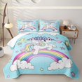 thumbnail image 2 of Manfei Rainbow Unicorn Twin Quilt Set, Cartoon Magic Animal Twin Coverlet Set, Blue, 2pcs, 1 Bedspread and 1 Pillowcase, 2 of 7