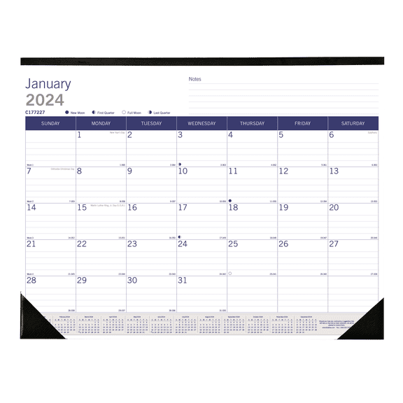 2024 Blueline DuraGlobe Monthly Desk Pad Calendar, 22" x 17", January To December 2024 , C2177227