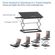 CD4 Adjustable Laptop Standing Desk Converter with 4 Heights, Tilting Platform and Level Mouse Pad, Black