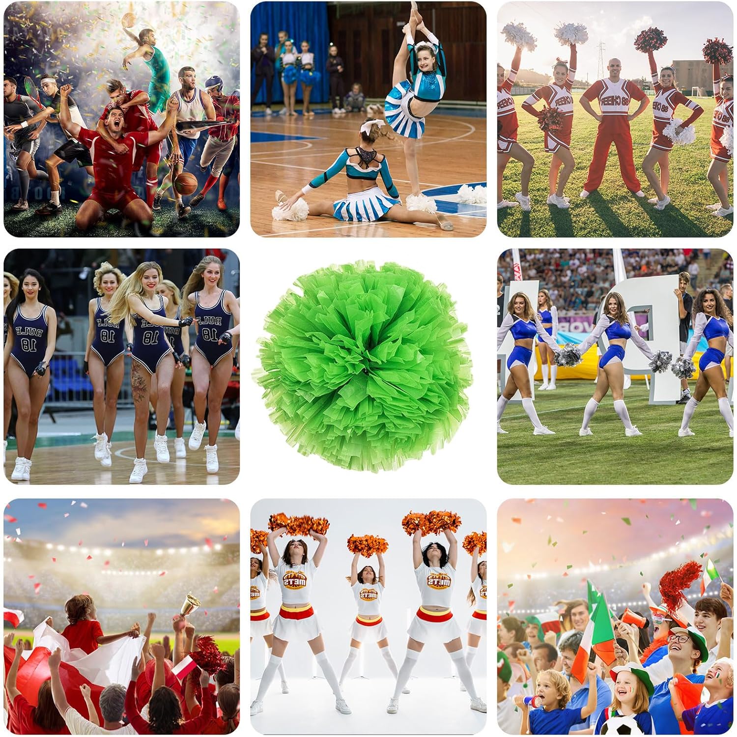 20 PCS Metallic Cheerleading Pom Pom for Team Spirit Sports Dance Cheering Kids Adults