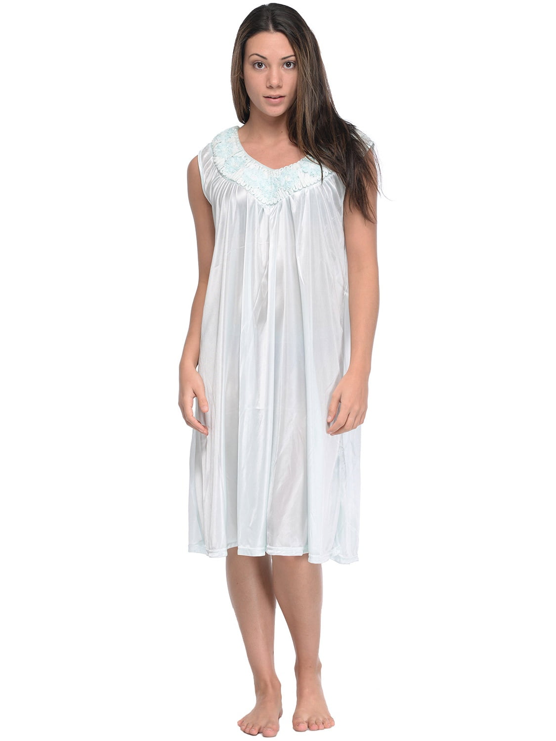 Casual Nights Casual Nights Women S Sleeveless Flower Satin Nightgown