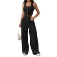thumbnail image 2 of Women'S 2 Piece Outfits Button Down Sleeveless Sets Crop Blazer Vest and Wide Leg Pants Set Black XXL, 2 of 9