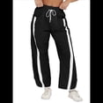 thumbnail image 1 of Pantalones Deportivos Holgados de Pierna para Mujer, Informales, con Cordón Ajustable y Cintura Elástica, en Colores Contrastantes, Estilo Y2K. Negro S, 1 of 7