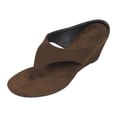 thumbnail image 6 of Women's Low Wedge Sandals Trendy Dressy Square Open Toe Summer Beach Flip Flops Thong Heeled Sandals Brown Size 7, 6 of 6