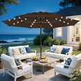 thumbnail image 2 of WISHEAD 9FT 3Tiers Solar Led Patio Umbrella, Sturdy Outdoor Market Umbrella for Deck, Pool, Garden w/Tilt, Crank, 32 LED Lights, Dark Brown, 2 of 8