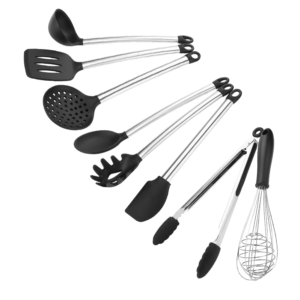 Rdeghly 8Pcs/Set Silicone Kitchen Utensil Home Restaurant Cooking Tools with Stainless Steel